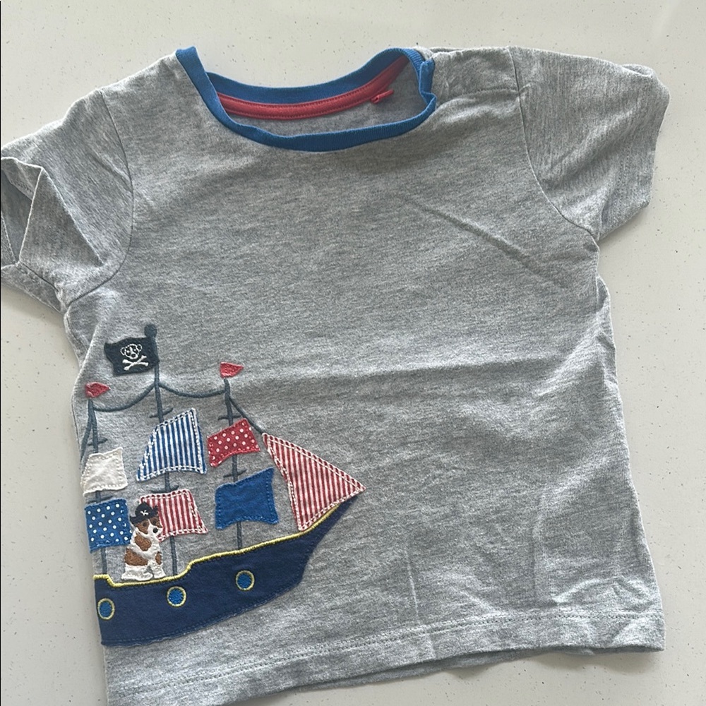 Baby Boden Gray and Blue Nautical Short Sleeve Tee